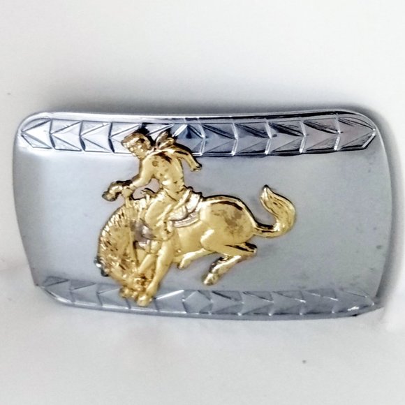 Western Style Silver & Gold Tone Bucking Bronco Belt Buckle - Picture 1 of 6